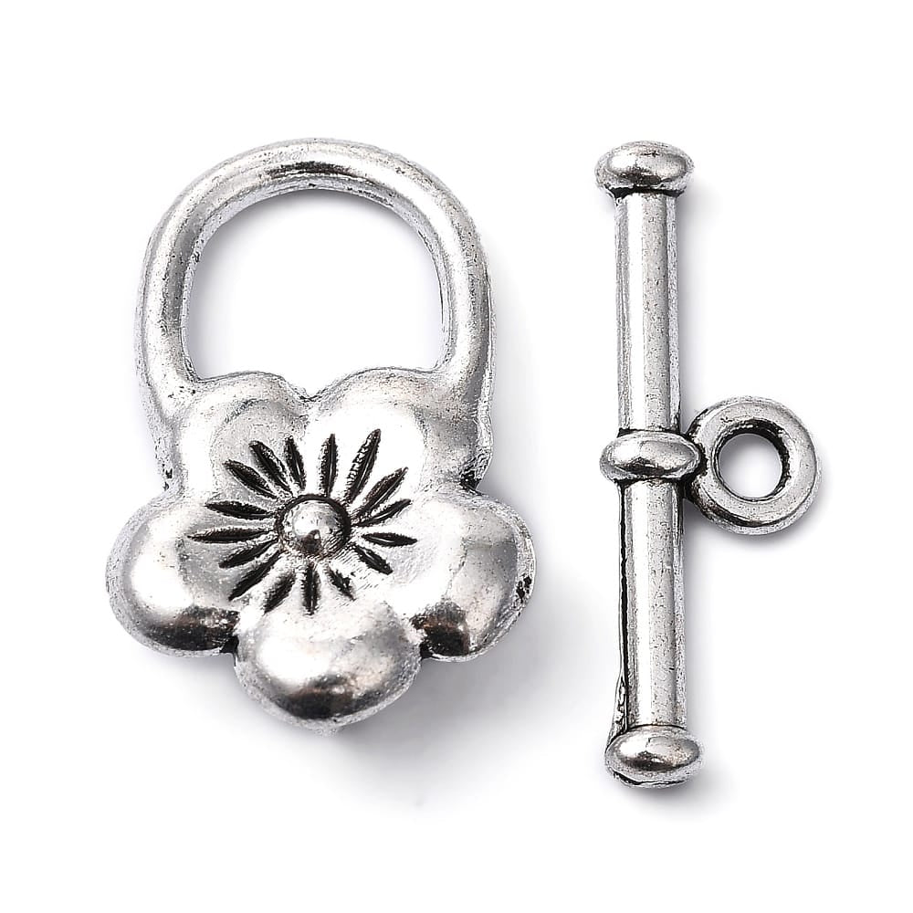 Antique Silver Pansy Toggle 20x13mm