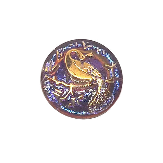 Vintage Czech Glass Peacock Button 22mm - Purple