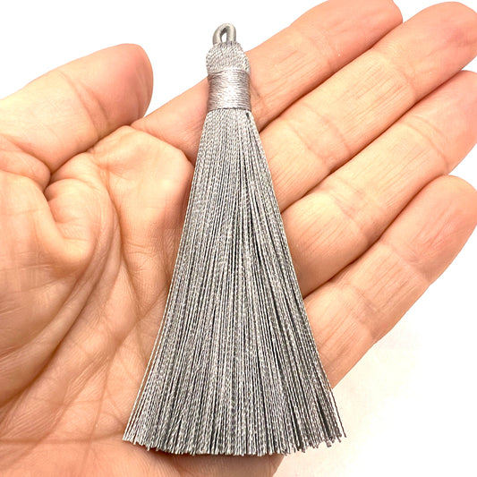 Long 8cm Satin Tassel - Silver Grey