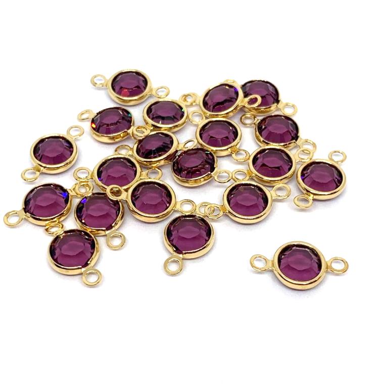 Gold Plated Preciosa Birthstone Channel Link - 6mm - Amethyst (February Birthstone)