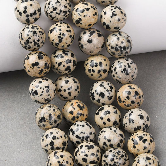 Natural Dalmatian Jasper Beads Strands, Smooth Round, 14mm