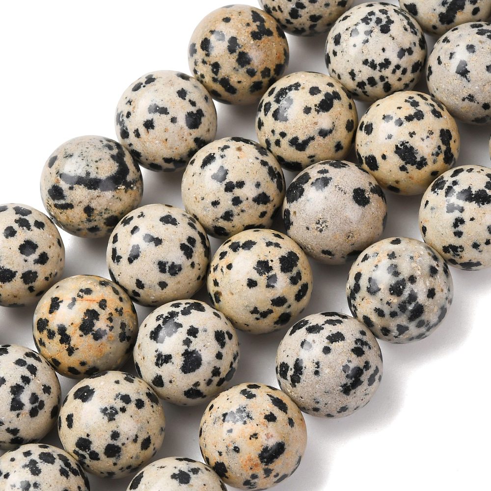 Natural Dalmatian Jasper Beads Strands, Smooth Round, 14mm