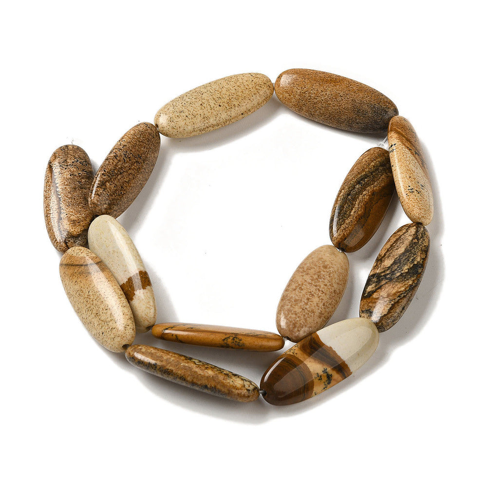 Natural Picture Jasper Beads Strands, Smooth Flat Oval