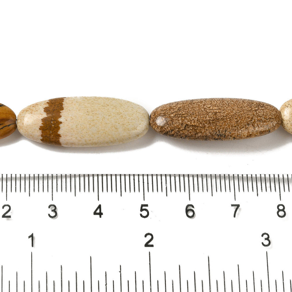 Natural Picture Jasper Beads Strands, Smooth Flat Oval
