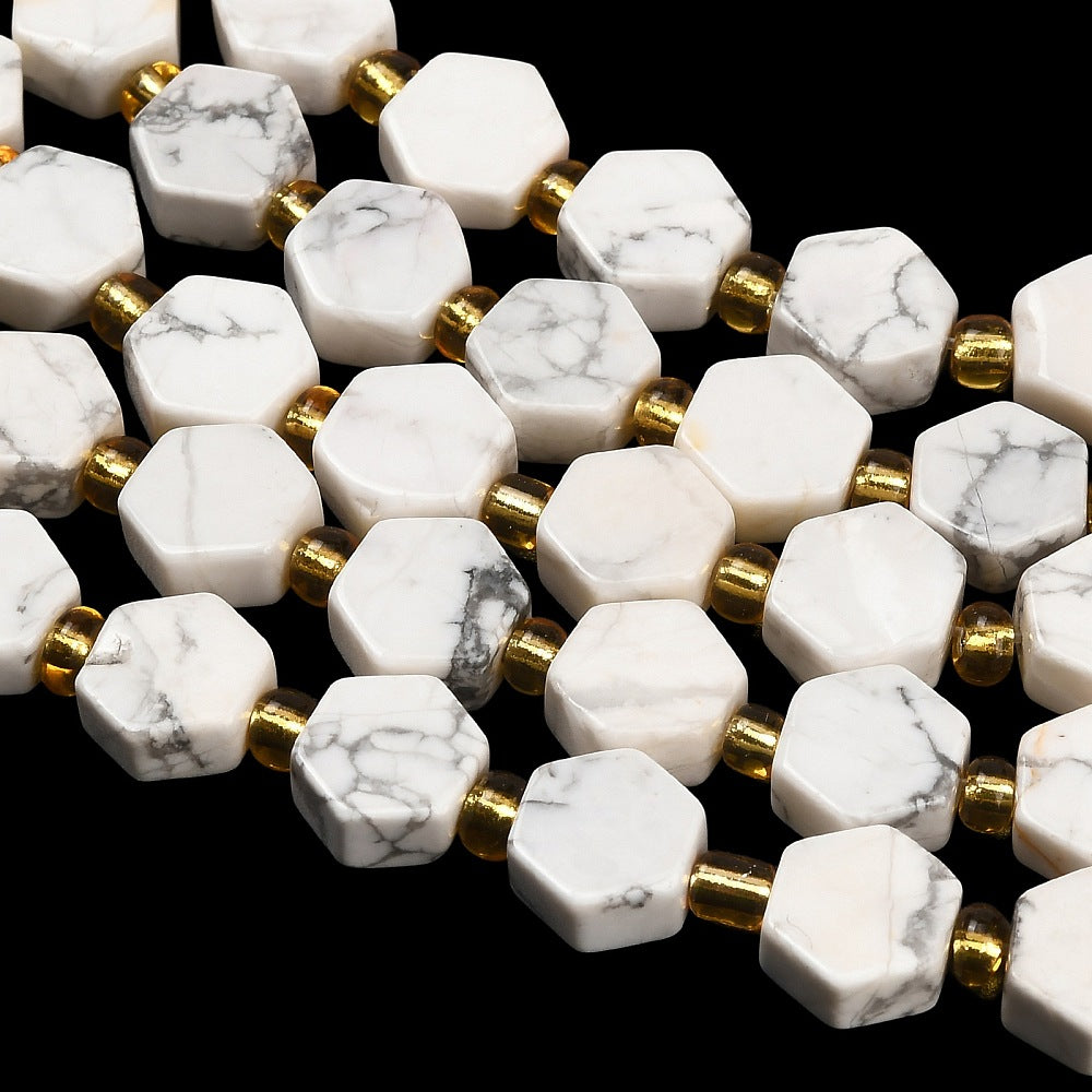 Natural Howlite Beads Strands, Hexagon, with Seed Beads