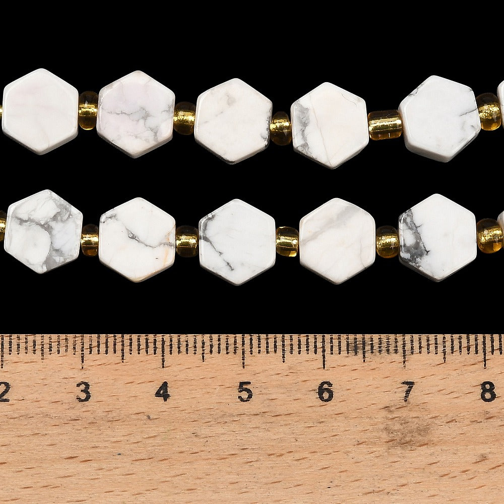 Natural Howlite Beads Strands, Hexagon, with Seed Beads