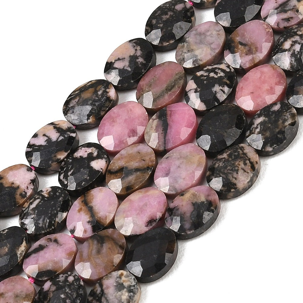 8x6mm Natural Rhodonite Oval Faceted Bead Strand – Approx 45 Beads