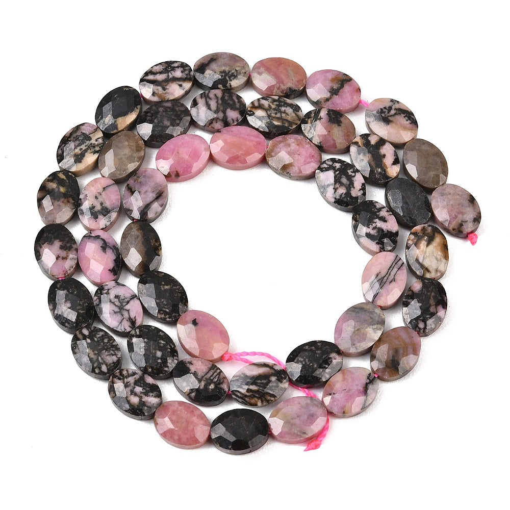 8x6mm Natural Rhodonite Oval Faceted Bead Strand – Approx 45 Beads