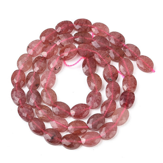 8x6mm Natural Pink Strawberry Quartz Oval Faceted Bead Strand – Approx 45 Beads