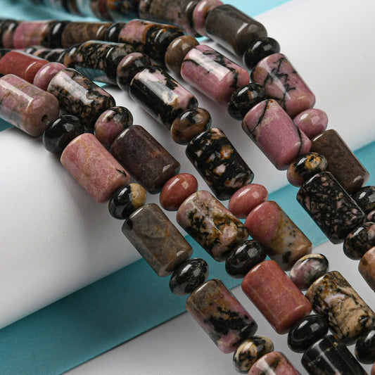 Natural Rhodonite Beads Strands, with Rondelle Beads, Column