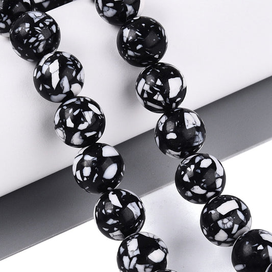 Synthetic Turquoise Beads Strands, Dyed, Smooth Round, Black, 10mm
