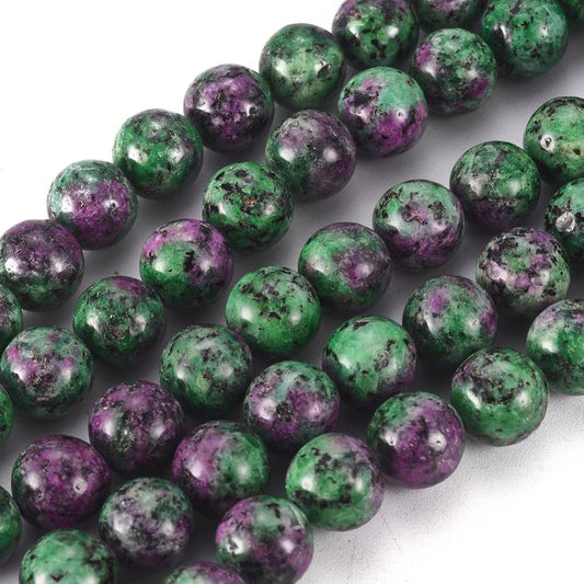 Round Dyed Natural Gemstone Bead Strands, Imitation Ruby in Zoisite