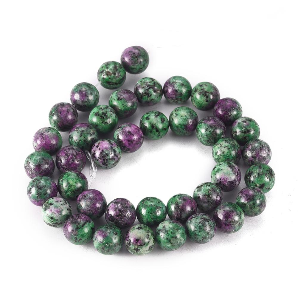 Round Dyed Natural Gemstone Bead Strands, Imitation Ruby in Zoisite