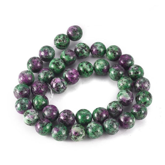 Round Dyed Natural Gemstone Bead Strands, Imitation Ruby in Zoisite