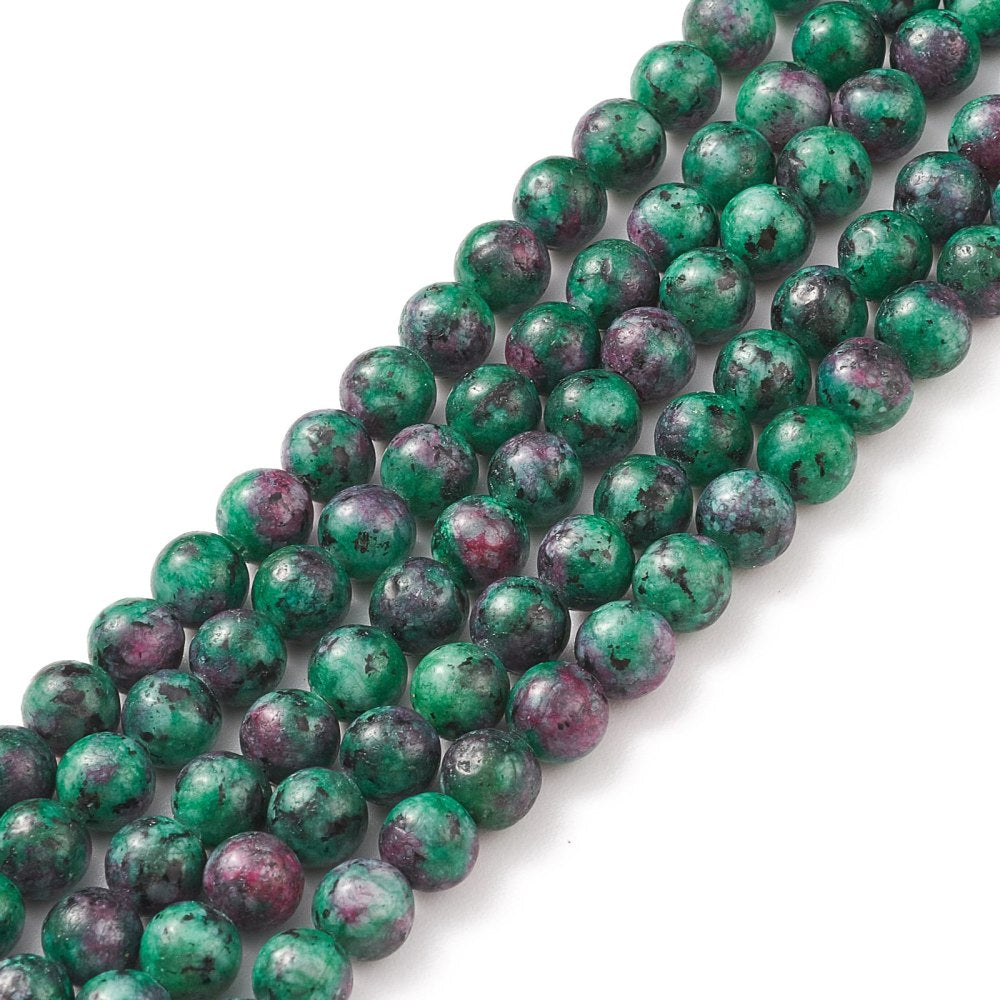 6mm Round Dyed Natural Gemstone Bead Strands, Imitation Ruby in Zoisite Beads Strands