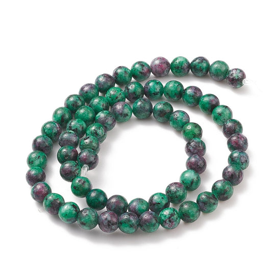 6mm Round Dyed Natural Gemstone Bead Strands, Imitation Ruby in Zoisite Beads Strands
