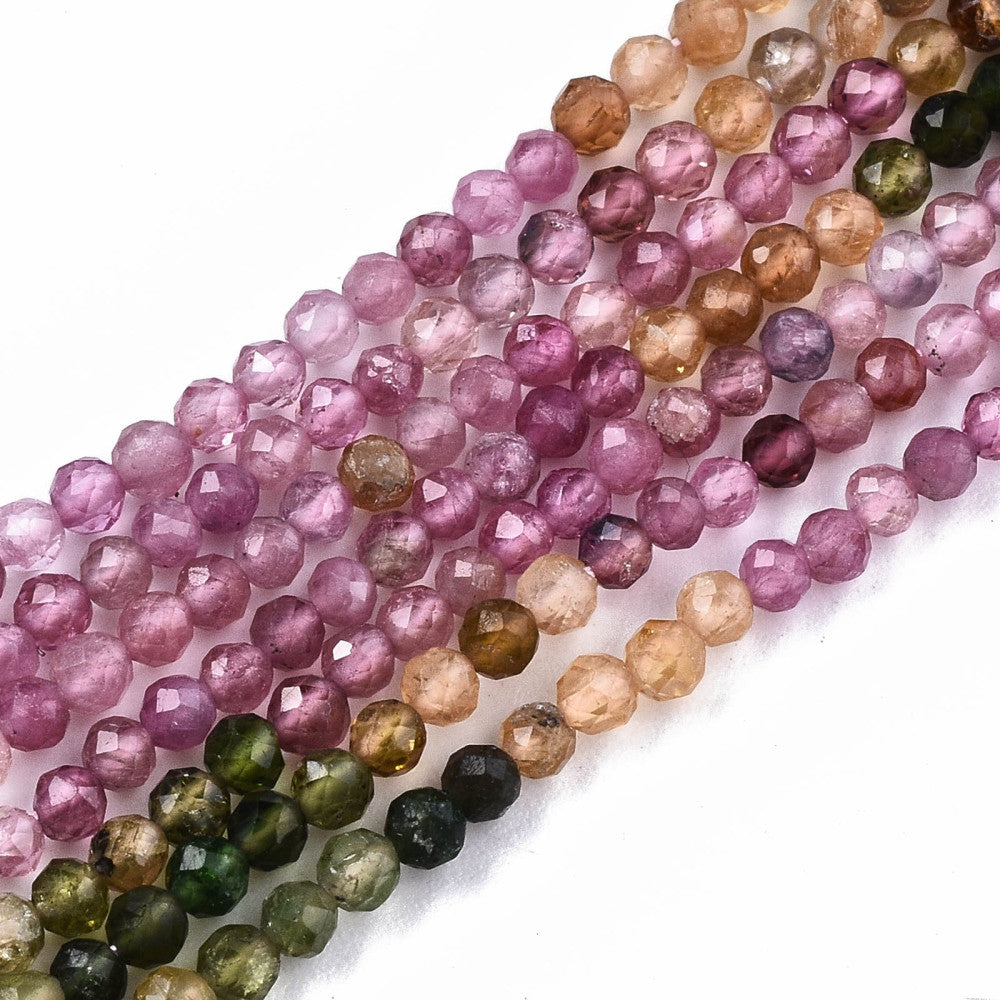 Gradient Style Natural Multicolor Tourmaline Strands, Faceted, Round