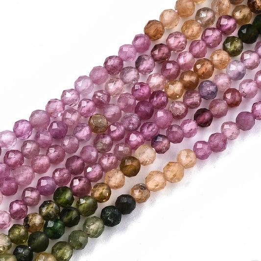 Gradient Style Natural Multicolor Tourmaline Strands, Faceted, Round
