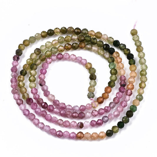 Gradient Style Natural Multicolor Tourmaline Strands, Faceted, Round