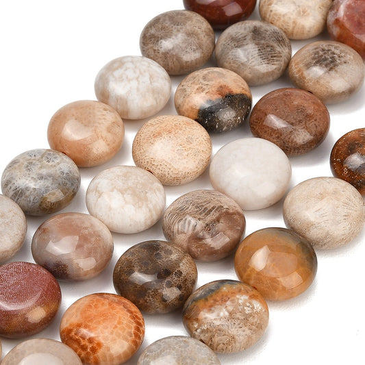 Natural Fossil Coral Beads Strands, Coin Beads