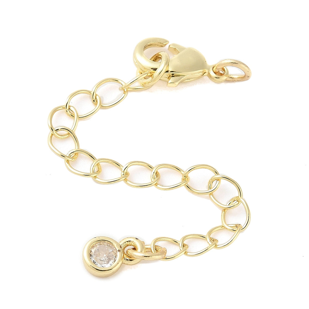 Cubic Zirconia Chain Extender, with Lobster Claw Clasp, 18K Gold Plated