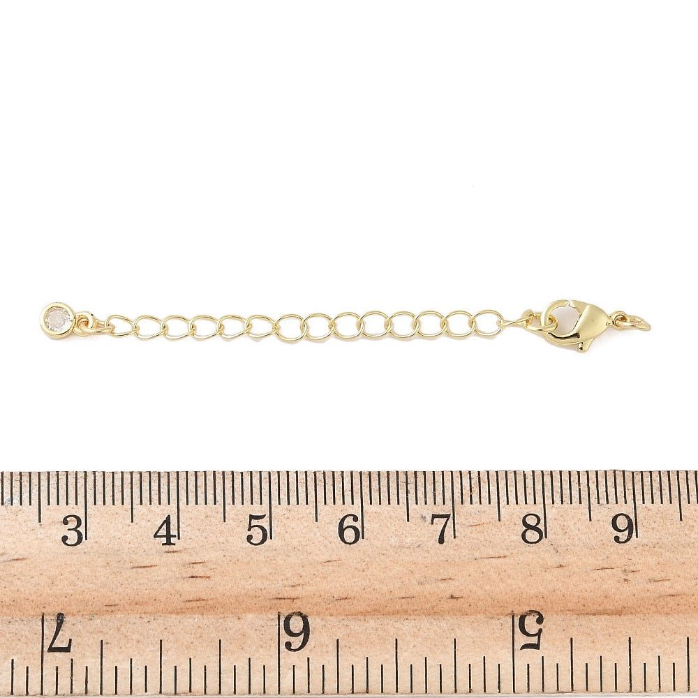 Cubic Zirconia Chain Extender, with Lobster Claw Clasp, 18K Gold Plated