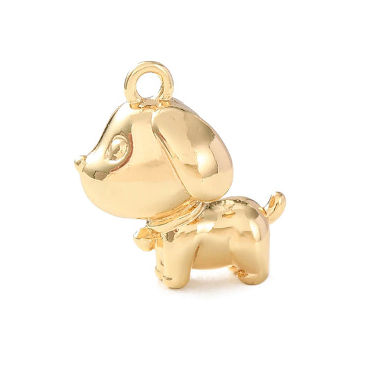Brass Charms, Dog Charms, Real 18K Gold Plated