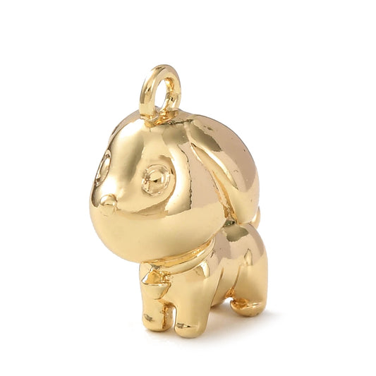 Brass Charms, Dog Charms, Real 18K Gold Plated