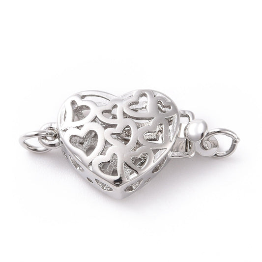 Brass Box Clasps, Platinum Heart Box Clasp 16.5x10.5mm