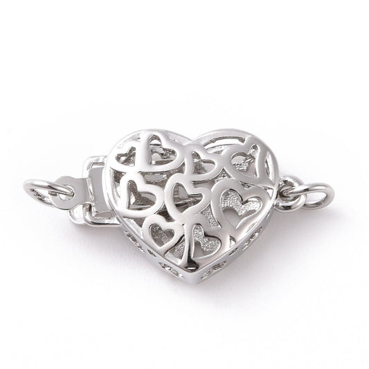 Brass Box Clasps, Platinum Heart Box Clasp 16.5x10.5mm