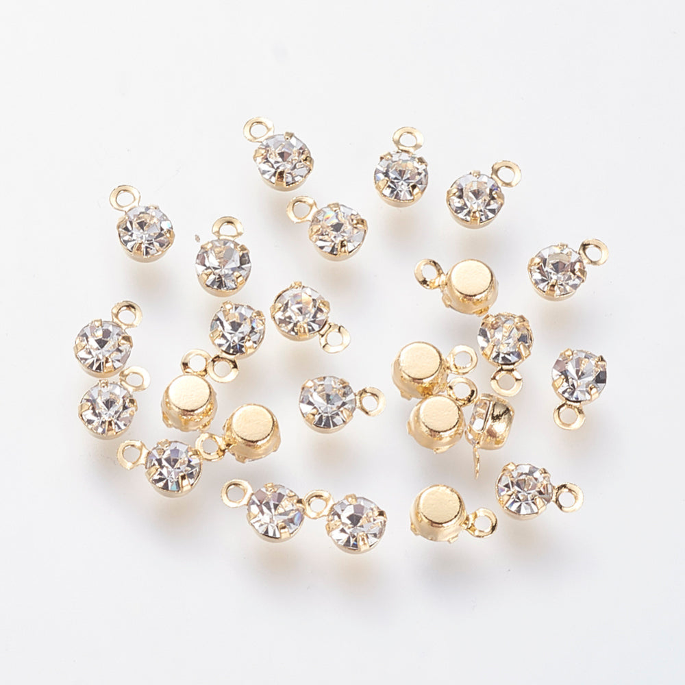 18k Gold Plated Brass Rhinestone Charms, Pack 5