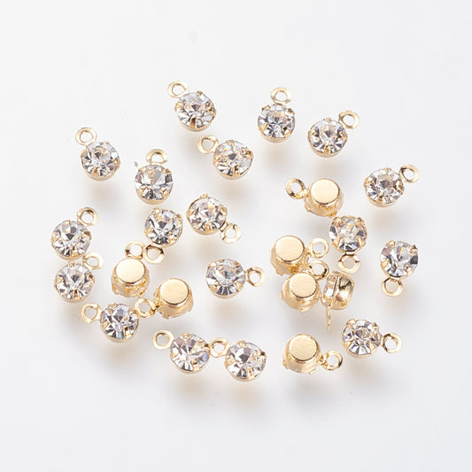 18k Gold Plated Brass Rhinestone Charms, Pack 5