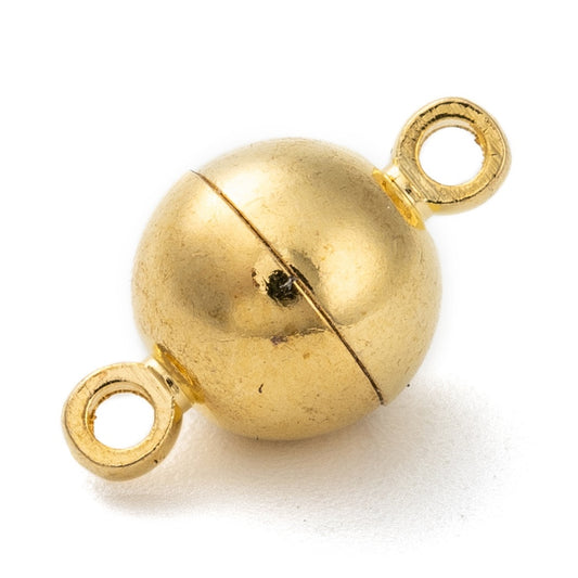 Brass Magnetic Clasps with Loops, Round, Golden, 16x10mm