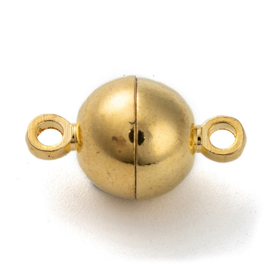 Brass Magnetic Clasps with Loops, Round, Golden, 16x10mm