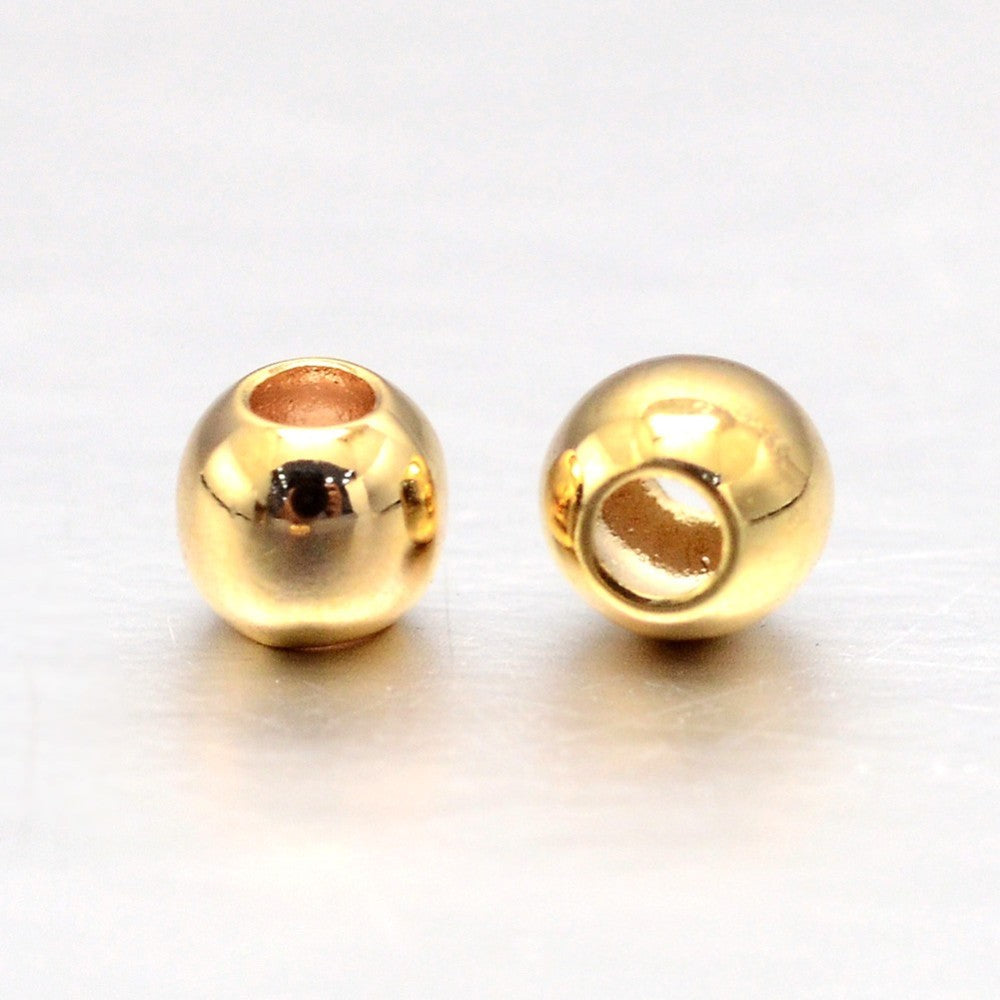 3mm Real 18K Gold Plated Brass Round Spacer Beads – Bag of 25 - Lightweight