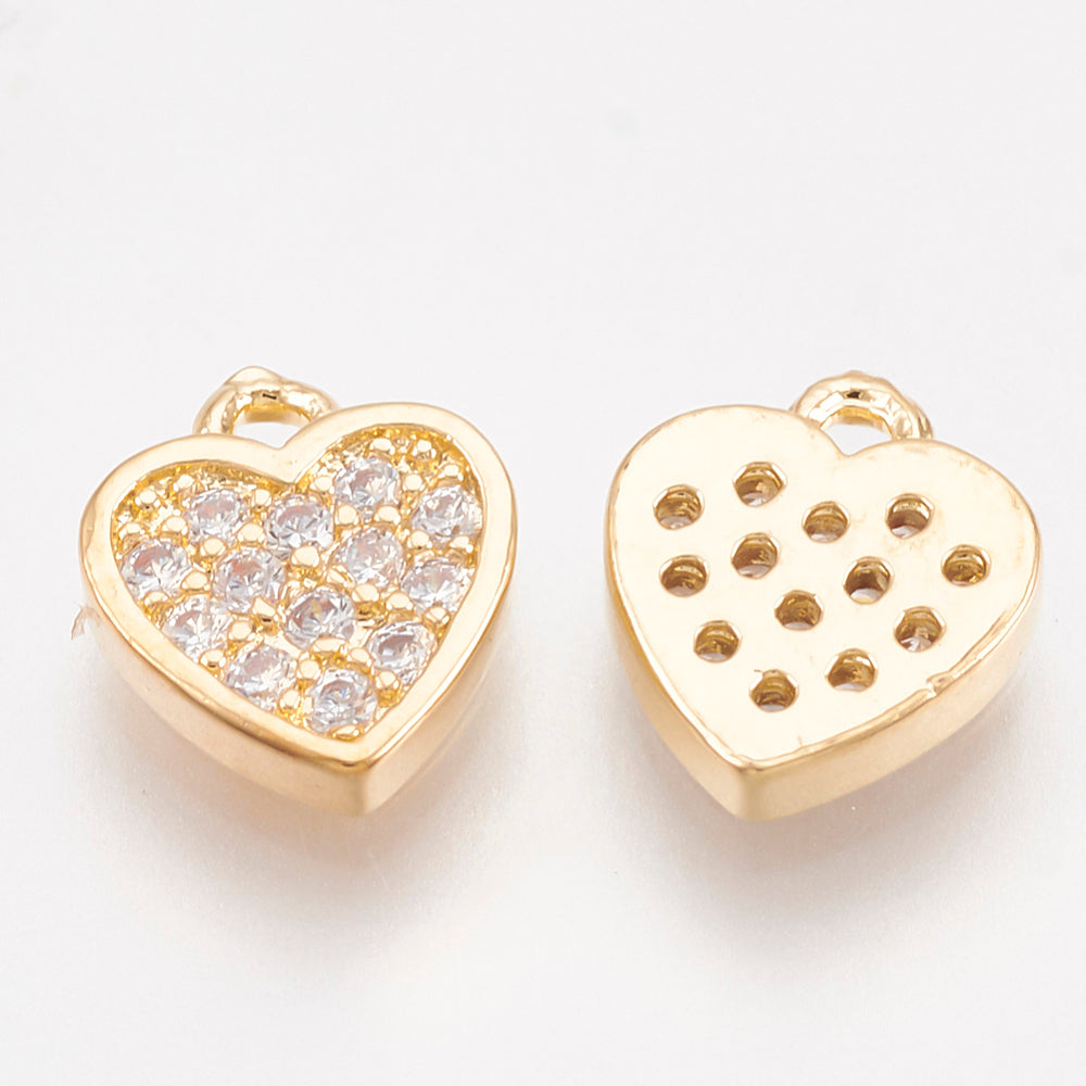 Heart Cubic Zirconia Charms, Clear, Real 18K Gold Plated