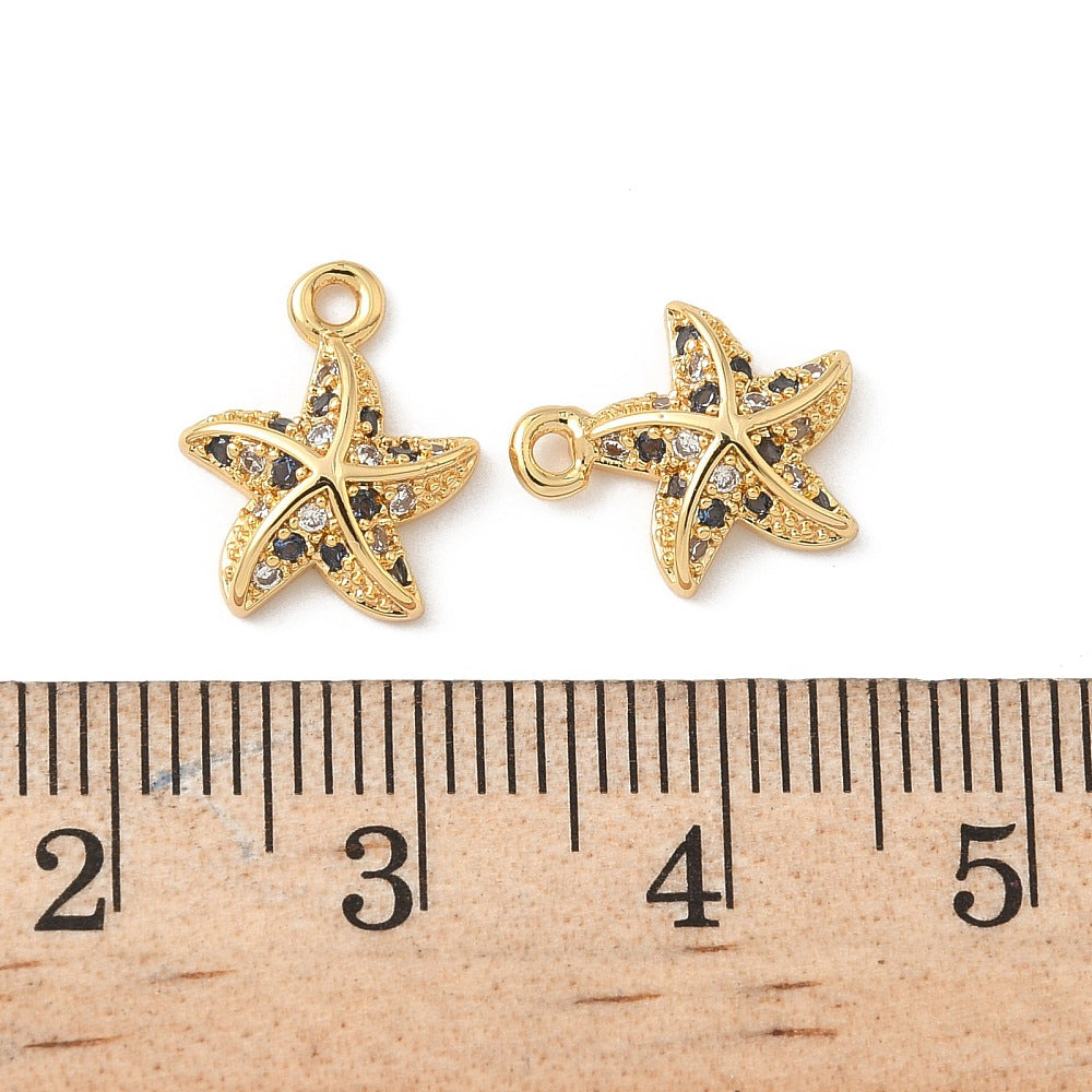 Starfish Micro Pave Cubic Zirconia Charms, Real 18K Gold Plated, Per Pair