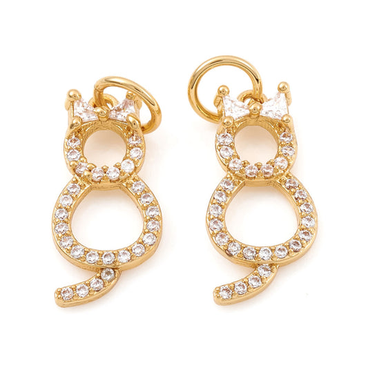 Cat Micro Pave Cubic Zirconia Charms, Cat Shape, Clear,
