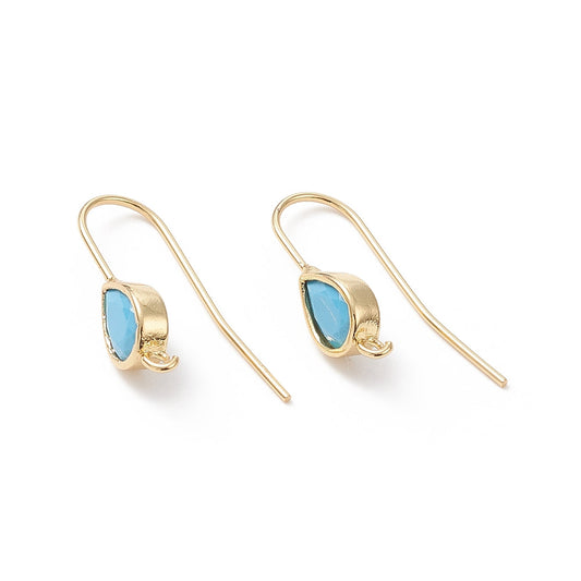 18k Gold Plated Crystal Drop Shepherd Hook - Turquoise - Priced Per Pair