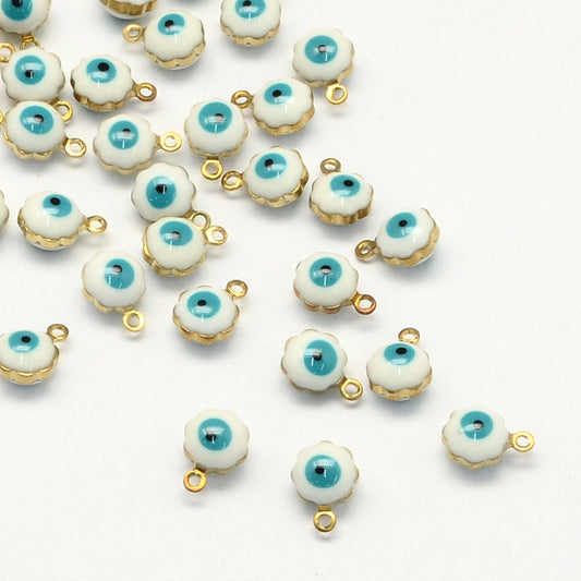 Gold Plated Enamel Greek Eye Charm - 9x7mm - Pack of 5