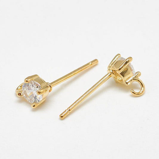 18k Gold Plated Cubic Zirconia Simple Earring Studs - Priced Per Pair