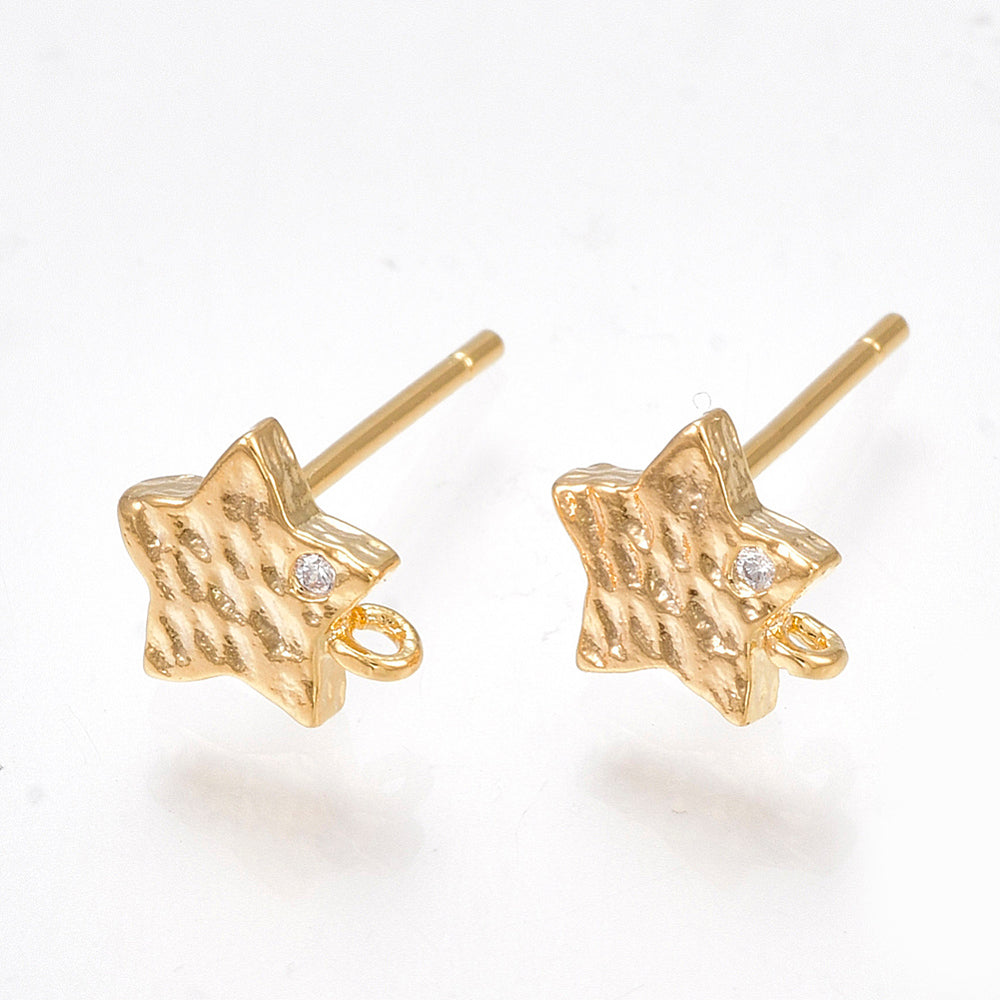 18k Gold Plated Cubic Zirconia Star Earring Studs - Priced Per Pair