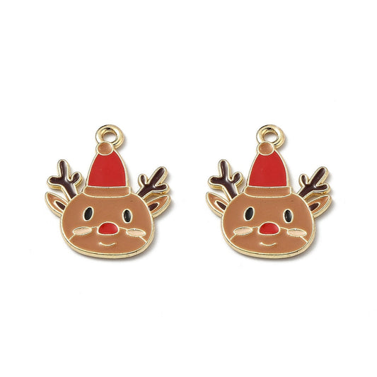 Gold Plated Festive Reindeer with Hat Charm 22x18mm - Pack of 2