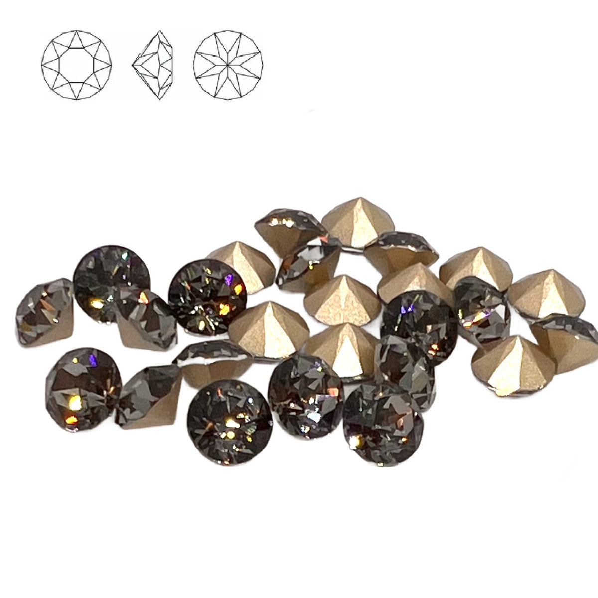 Aurora Pointy Back Chaton (C1028) SS39 – 8mm – Black Diamond – Pack of 2