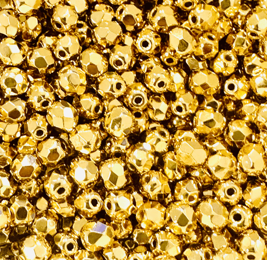 4mm Czech Fire Polish – 00030/68304 – 24k Gold Plated x 100