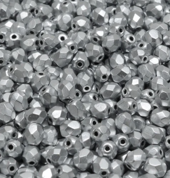 4mm Czech Fire Polish - 00030/01700 - Crystal Silver Aluminium x 100