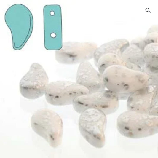 Paisley Duo Beads 8x5mm – 10g Chalk Silver Splash