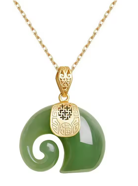 Natural Stone Hetian Jade Elephant Pendant Necklace