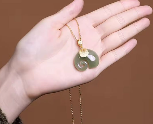Natural Stone Hetian Jade Elephant Pendant Necklace