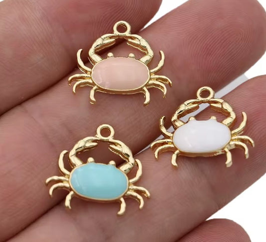 Enamel Gold Crab Charm Pendant